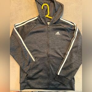 Adidas big boy hooded fleece zip up sweatshirt; charcoal heather gray: L (14-16)